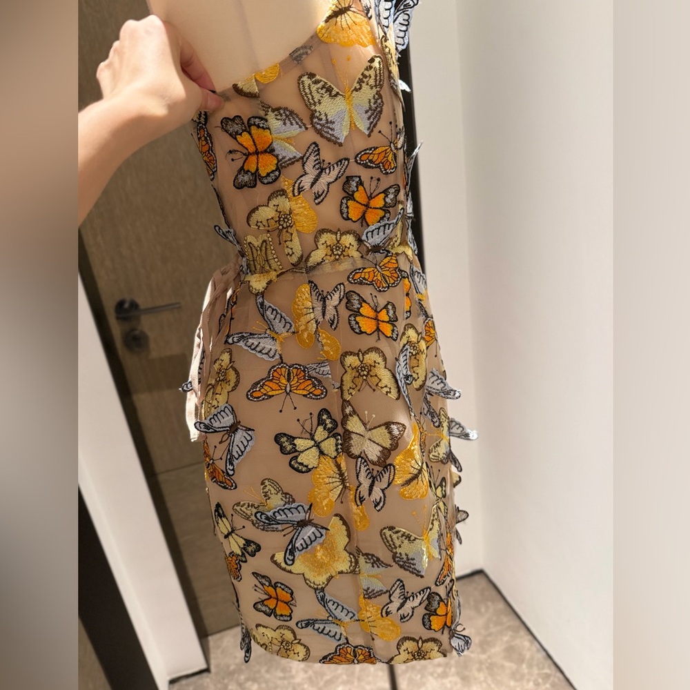 Bronxandbanco Strapless Butterfly Appliqué Bustier Top - Orange, Blue, Cream - Picture 5 of 15